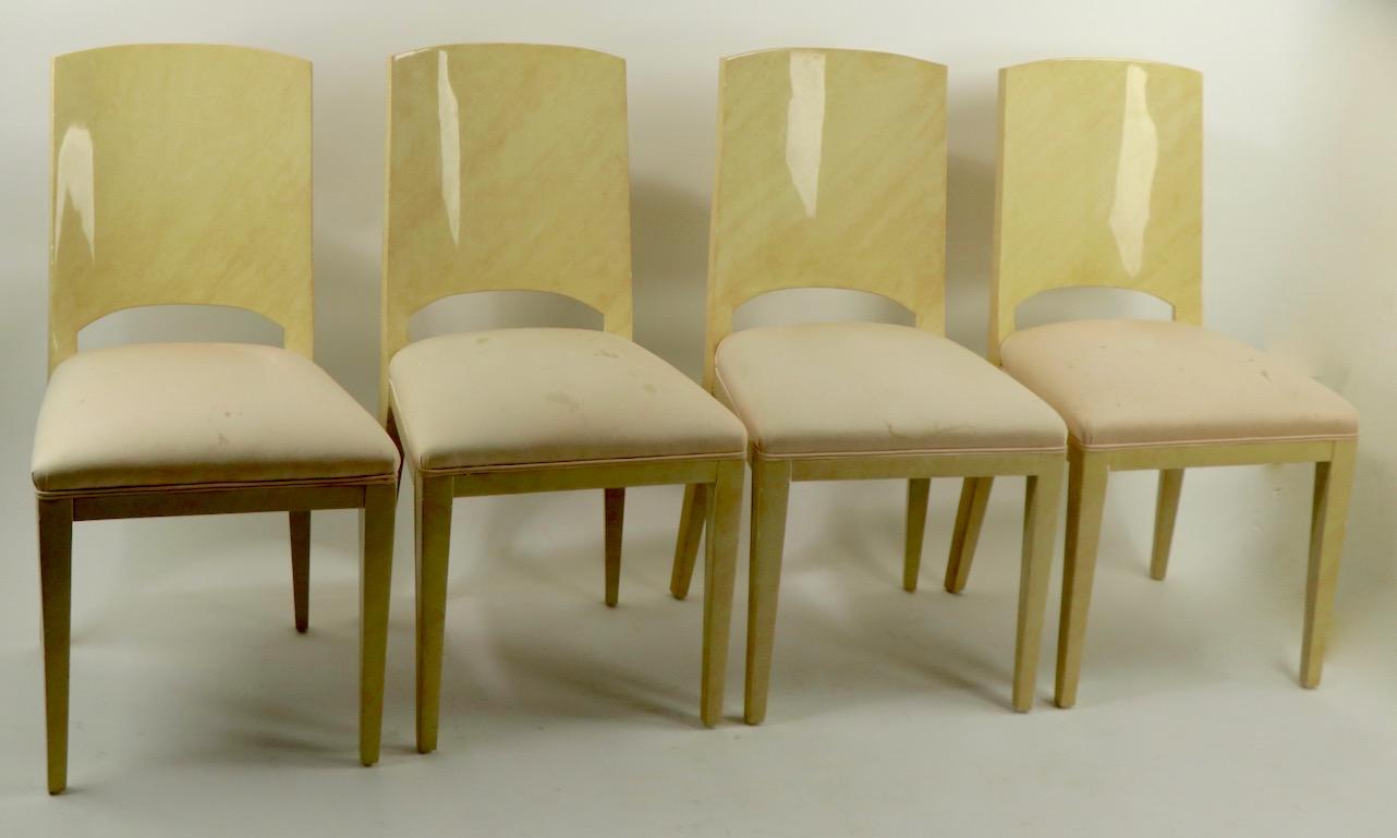 Set of Four Faux Skin Lacquered Paper Dining Chairs after Springer For Sale 7