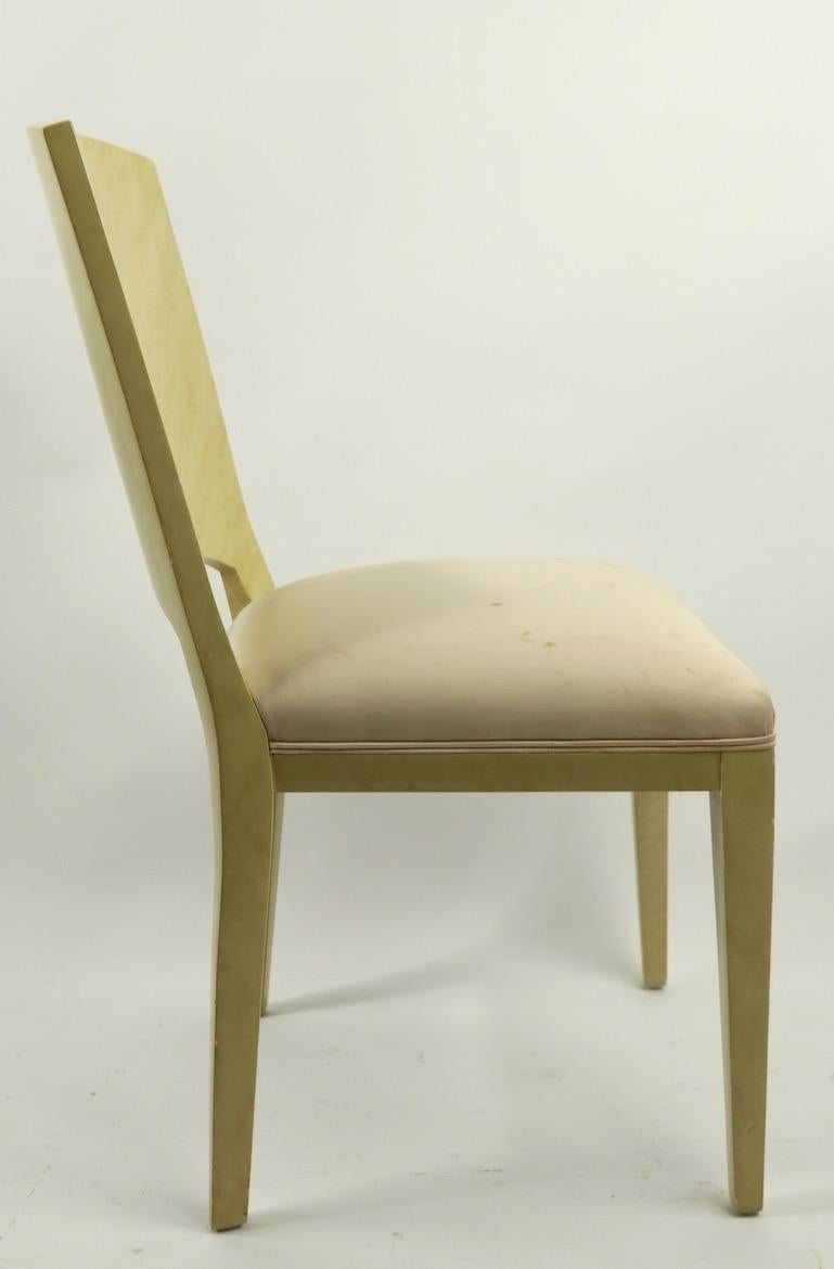 Set of Four Faux Skin Lacquered Paper Dining Chairs after Springer In Good Condition For Sale In New York, NY