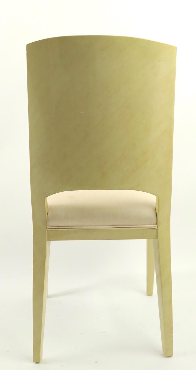Upholstery Set of Four Faux Skin Lacquered Paper Dining Chairs after Springer For Sale