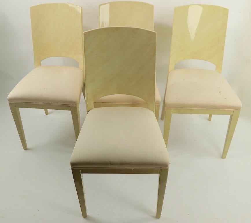 Set of Four Faux Skin Lacquered Paper Dining Chairs after Springer For Sale 1