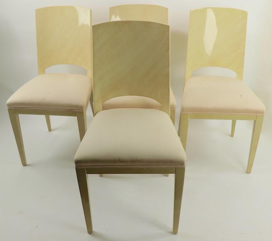 Set of Four Faux Skin Lacquered Paper Dining Chairs after Springer For Sale 2