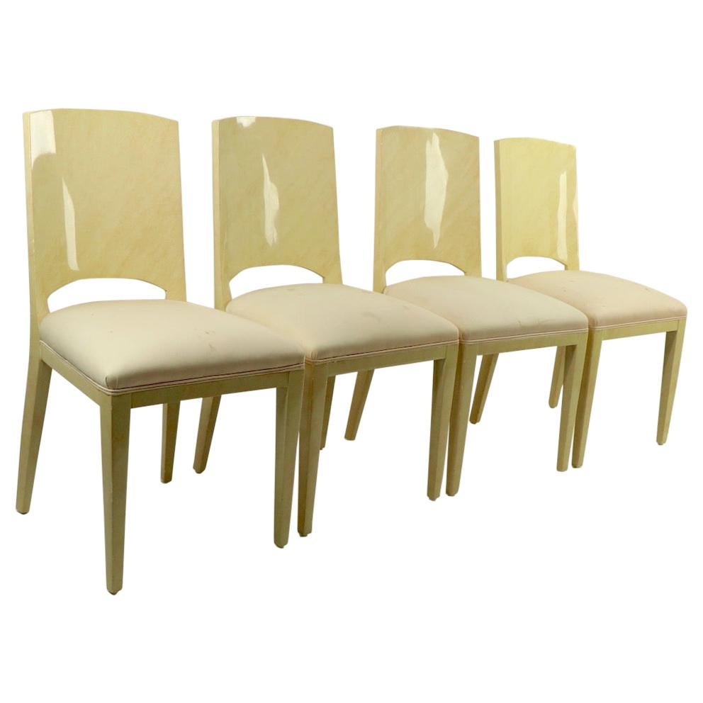 Set of Four Faux Skin Lacquered Paper Dining Chairs after Springer For Sale