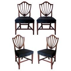 Antique Set of Four Federal Shieldback American Hepplewhite Chairs