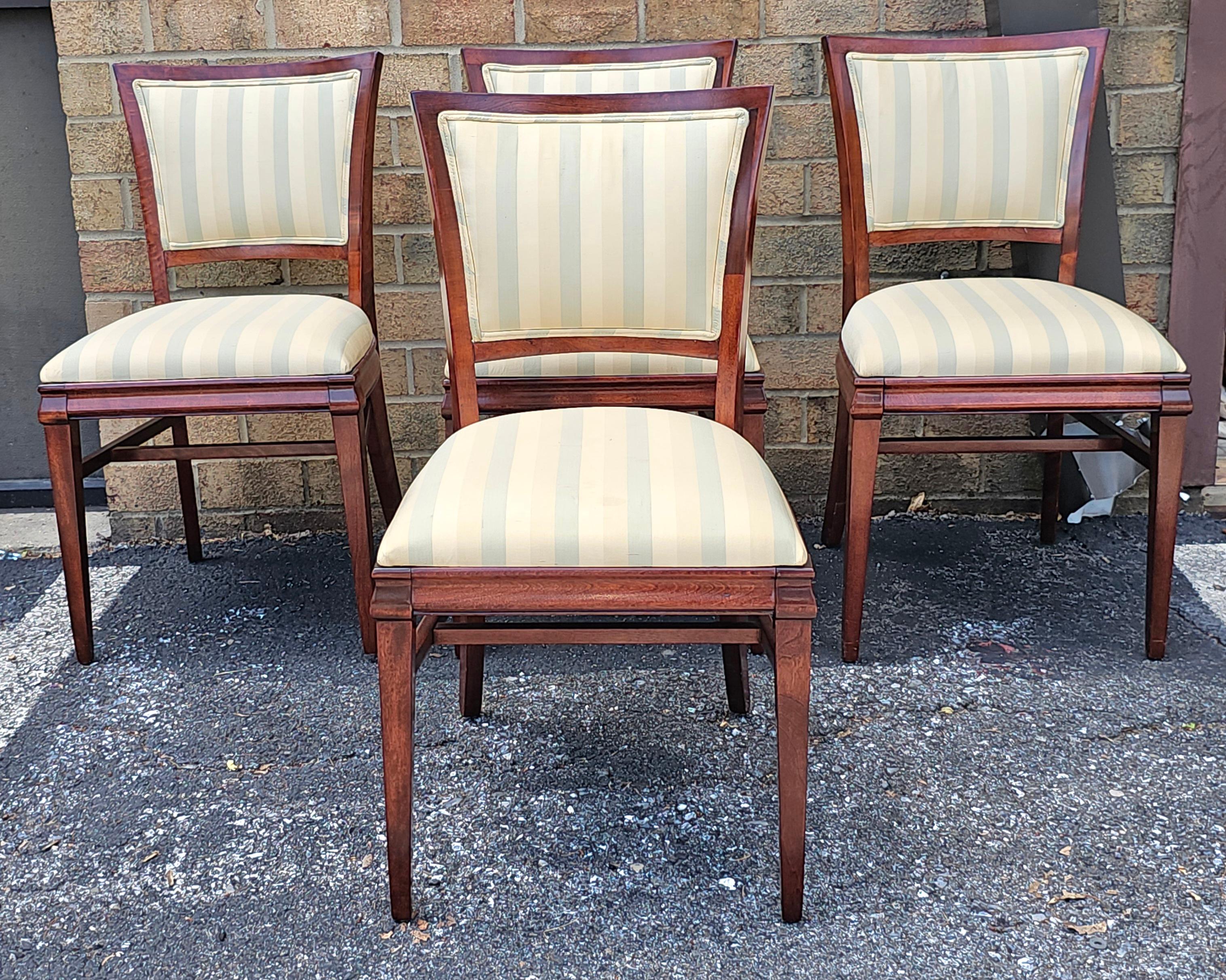 Set of Four mid-century Century  Federal Style Mahogany Reupholstered Dining Chairs. Recently refinished and Reupholstered. Great vintage condition
Measures 17