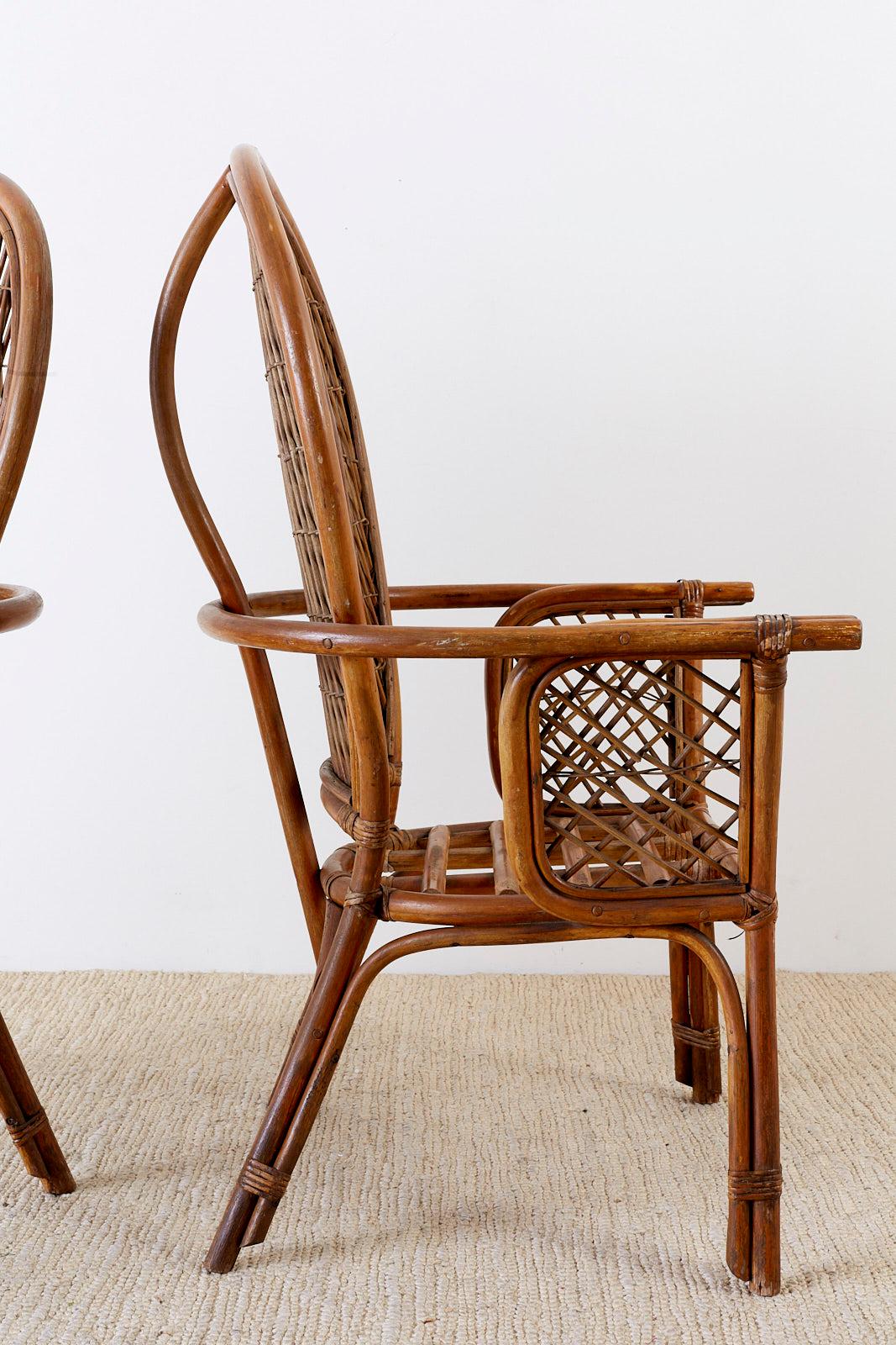 20th Century Set of Four Ficks Reed Rattan Peacock Lounge Chairs
