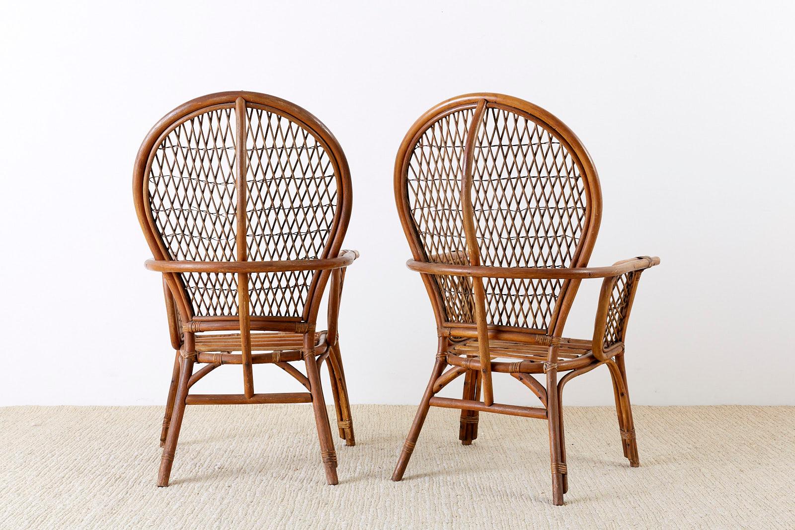 Set of Four Ficks Reed Rattan Peacock Lounge Chairs 4