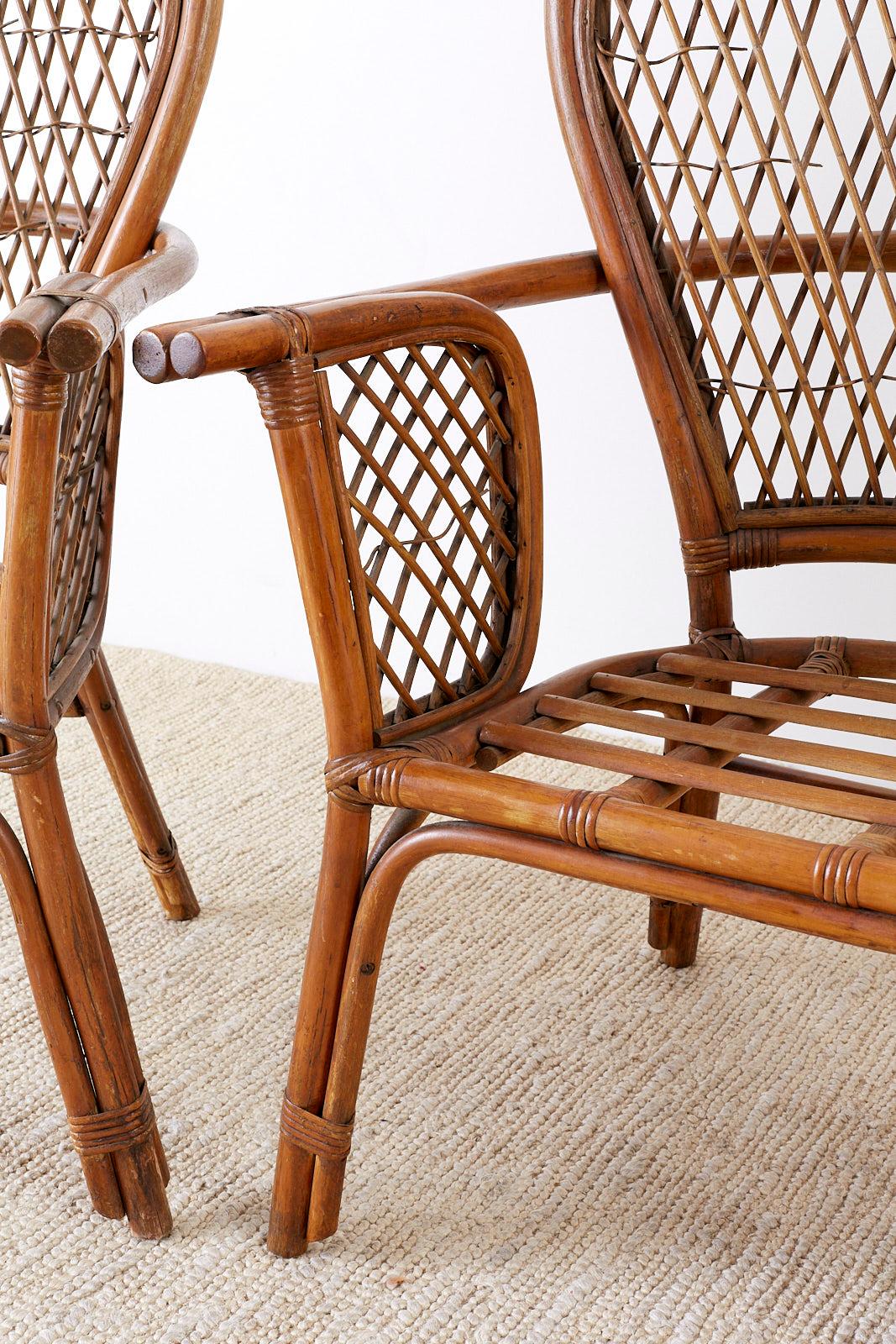 Mid-Century Modern Set of Four Ficks Reed Rattan Peacock Lounge Chairs