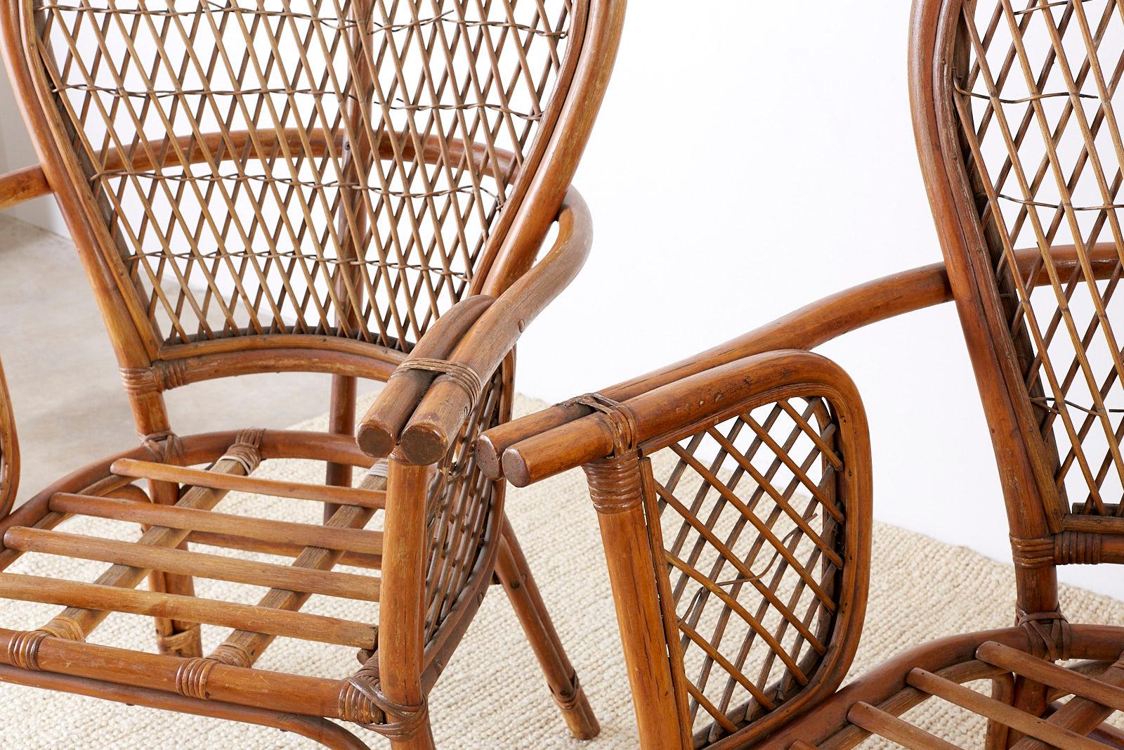 American Set of Four Ficks Reed Rattan Peacock Lounge Chairs