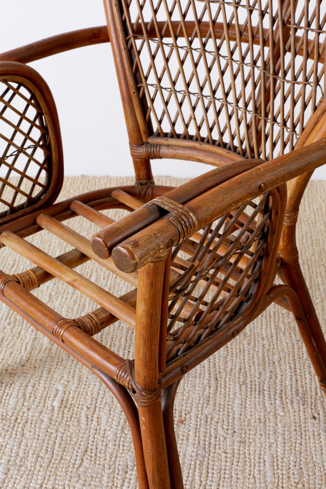 Set of Four Ficks Reed Rattan Peacock Lounge Chairs In Fair Condition In Rio Vista, CA