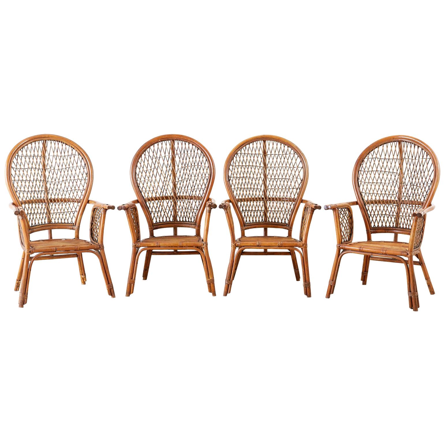Set of Four Ficks Reed Rattan Peacock Lounge Chairs