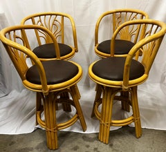 Ficks Reed Style Swivel Rattan Bar Stools-Set of Four