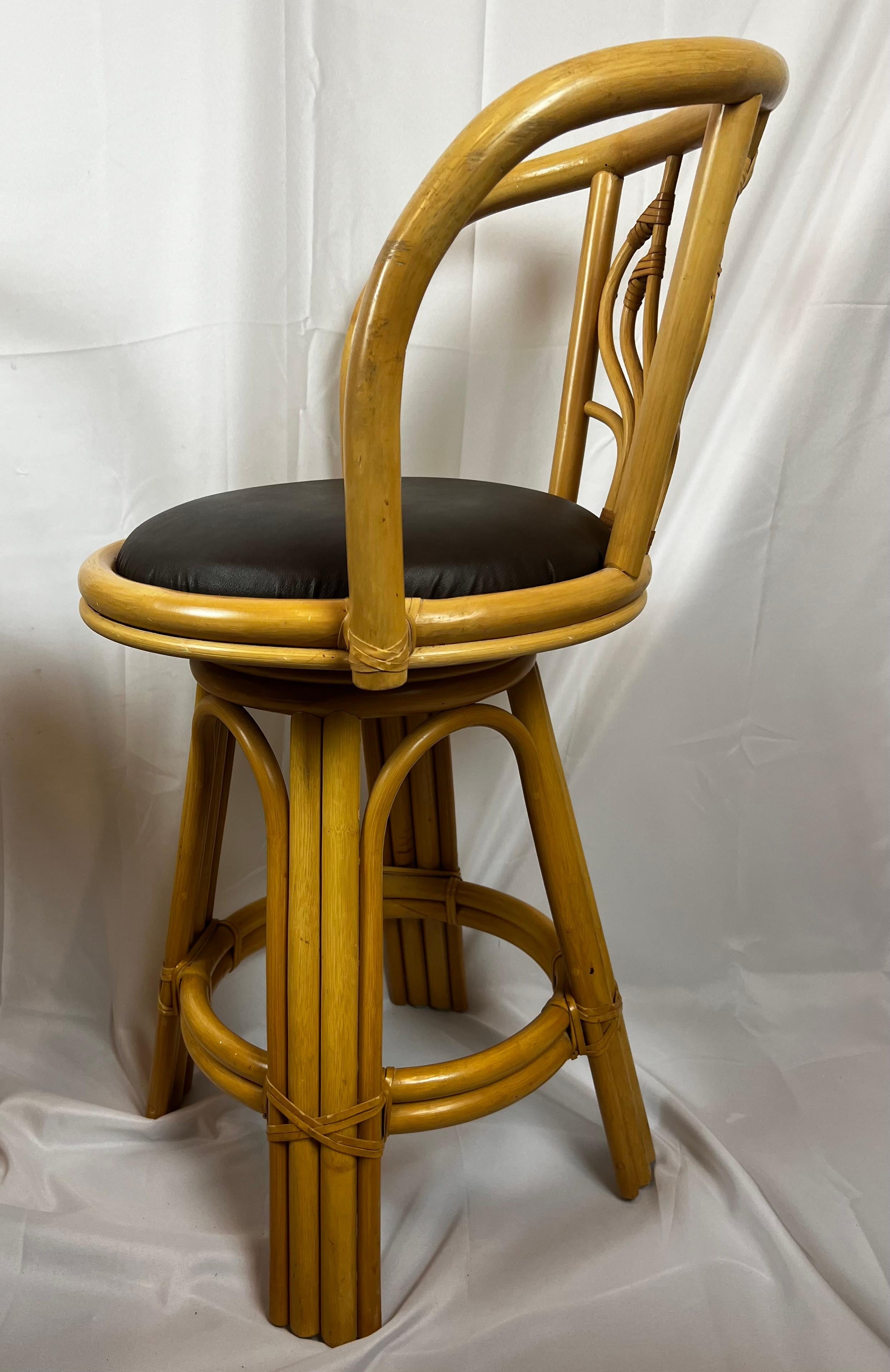 Late 20th Century Ficks Reed Style Swivel Rattan Bar Stools-Set of Four 