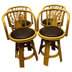 Ficks Reed Style Swivel Rattan Bar Stools-Set of Four 