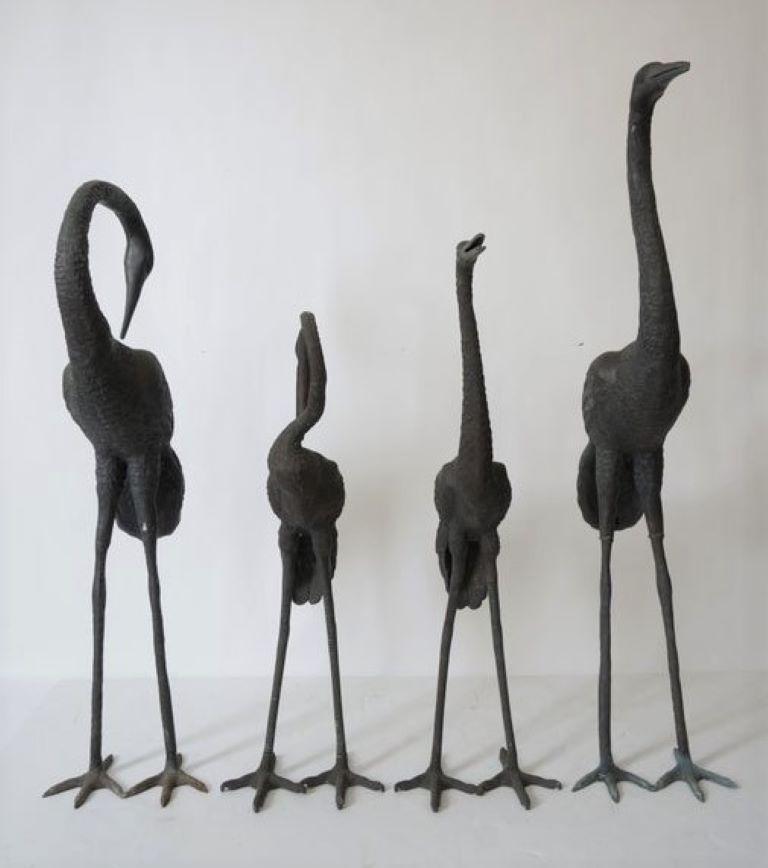 Patinated Set of Four Figures of Cranes For Sale
