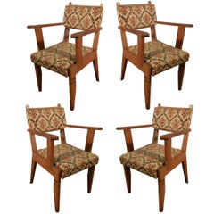 Four Fine French Art Deco Oak Armchairs by Charles Dudouyt circa 1930