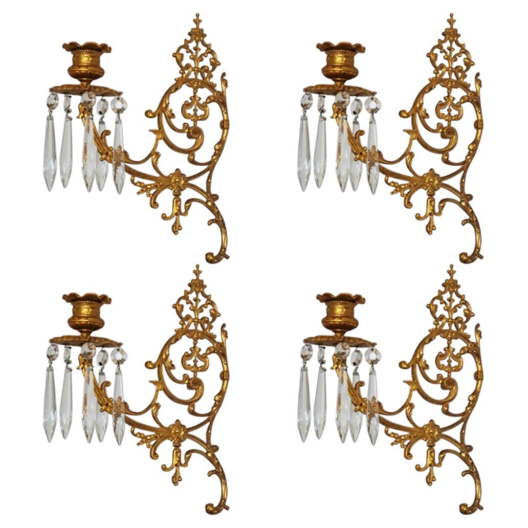 Set of Four Fine French Louis XVI Period Gold Doré Bronze Candle Wall Sconces For Sale