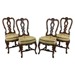 Set of Four Fine George II Faux Walnut and Gilded Dining Chairs