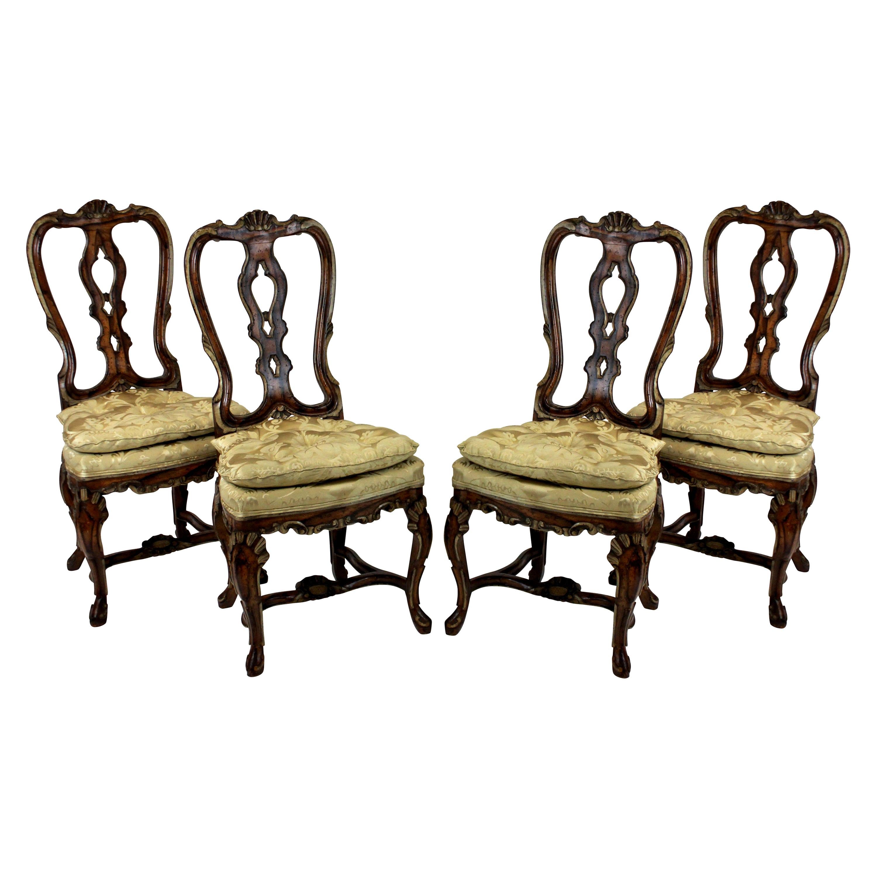 Set of Four Fine George II Faux Walnut and Gilded Dining Chairs