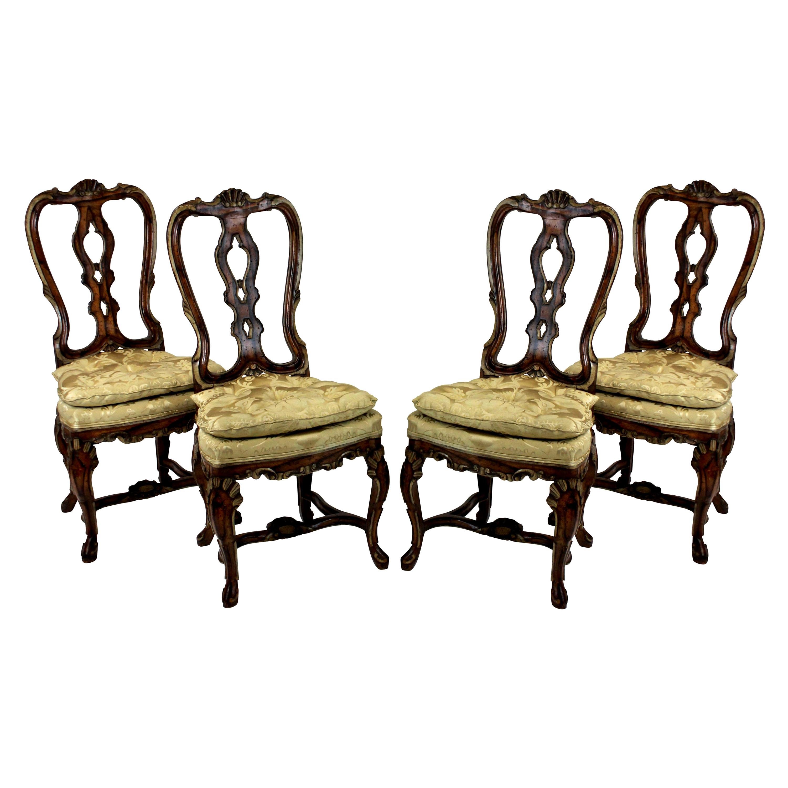 Set of Four Fine George II Faux Walnut and Gilded Dining Chairs