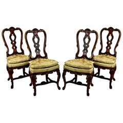 Set of Four Fine George II Faux Walnut and Gilted Dining Chairs