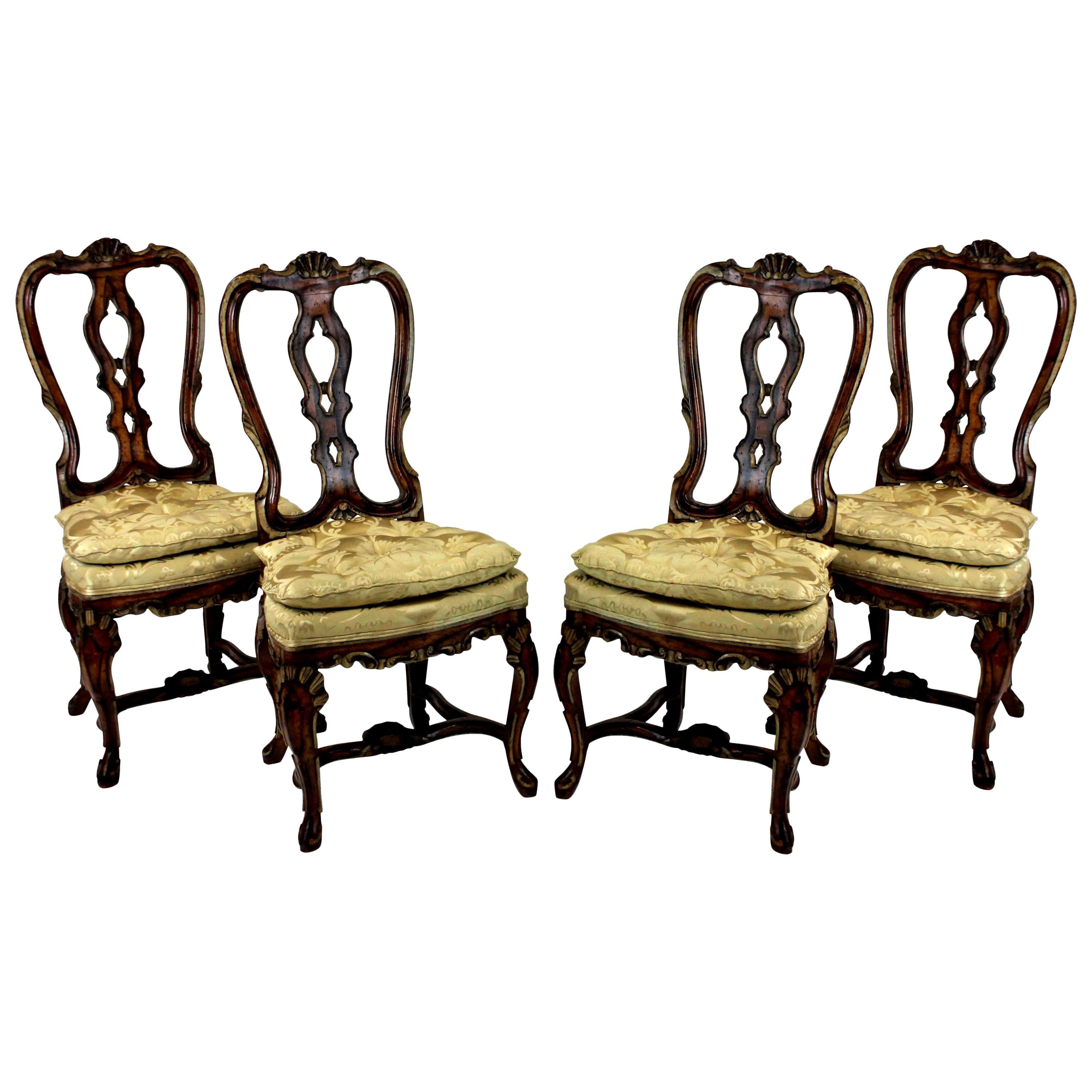 Set of Four Fine George II Faux Walnut and Gilted Dining Chairs