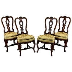 Set of Four Fine George II Faux Walnut and Gilted Dining Chairs