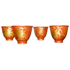 Set of Four Fine Japanese Porcelain Goblets
