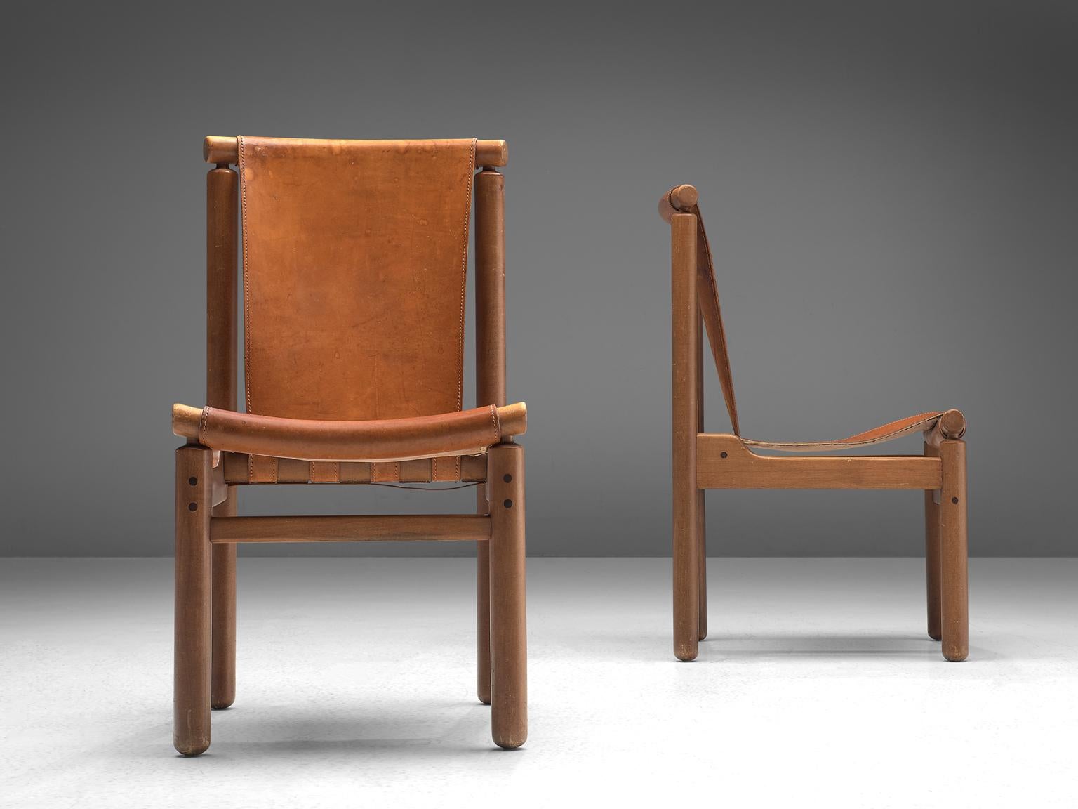 Set of Four Finnish Dining Chairs in Patinated Cognac Leather In Good Condition In Waalwijk, NL