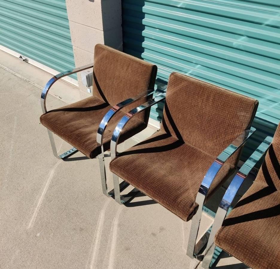 Set of Four Flatbar Mies Van Der Rohe Brno Chairs for Thonet In Good Condition In Chino Hills, CA