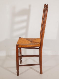 Set of Four Flemish Country style Oak & Rush Ladderback Dining chairs, 1950s