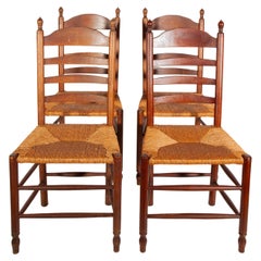 Set of Four Flemish Country style Oak & Rush Ladderback Dining chairs, 1950s