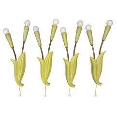 Set of Four Flower-Shaped Pastel Green Two-Light Sconces by Ott-Leuchten, 1950s