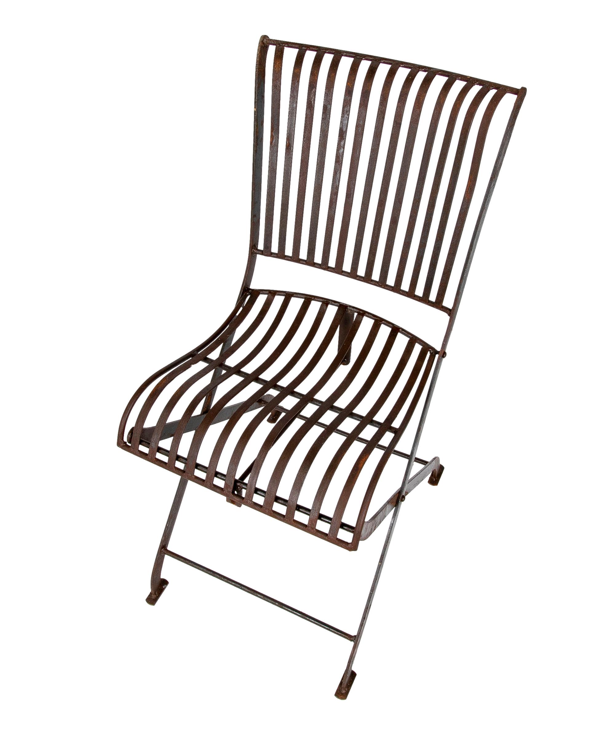 French Set of Four Foldable Iron Garden Chairs For Sale