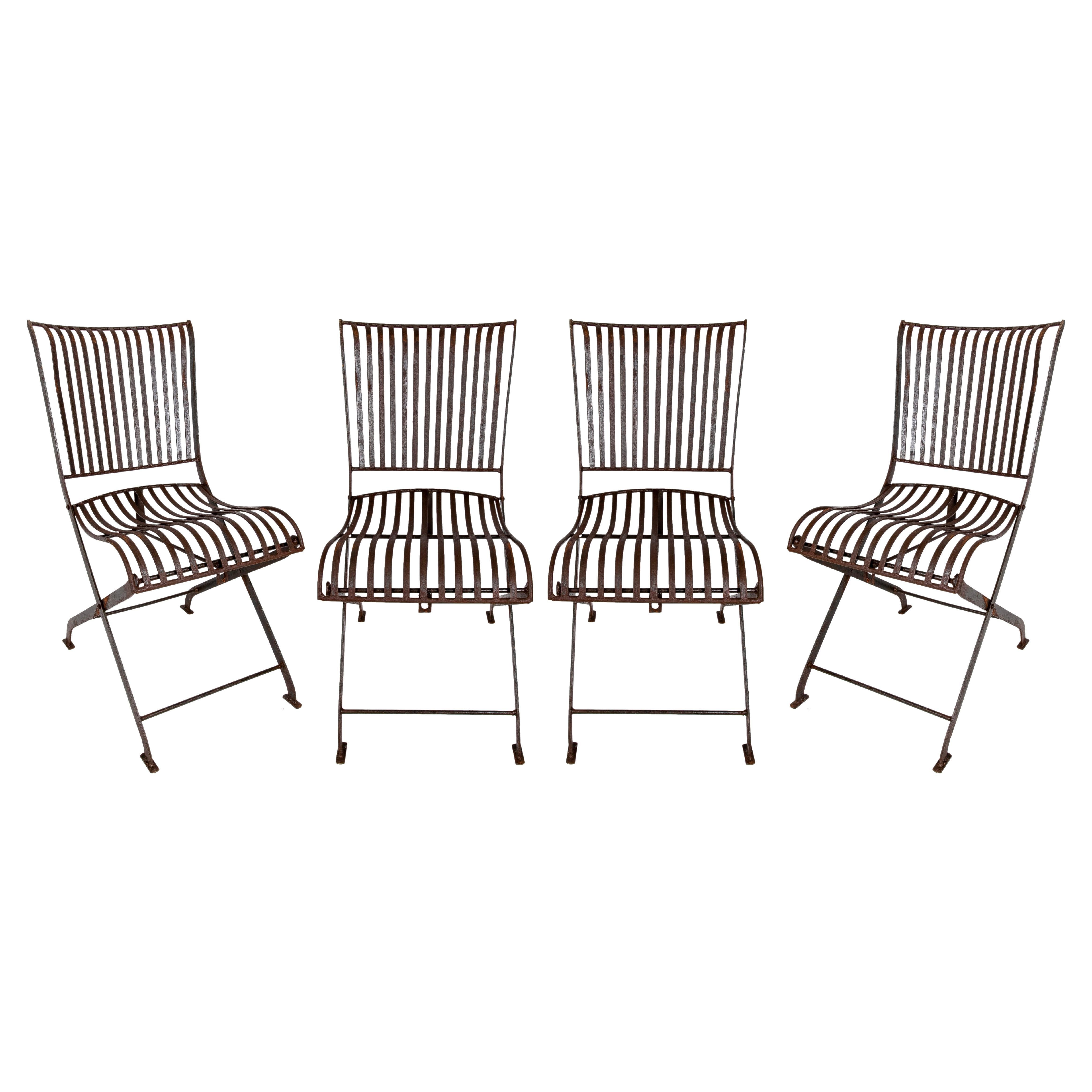 Set of Four Foldable Iron Garden Chairs For Sale