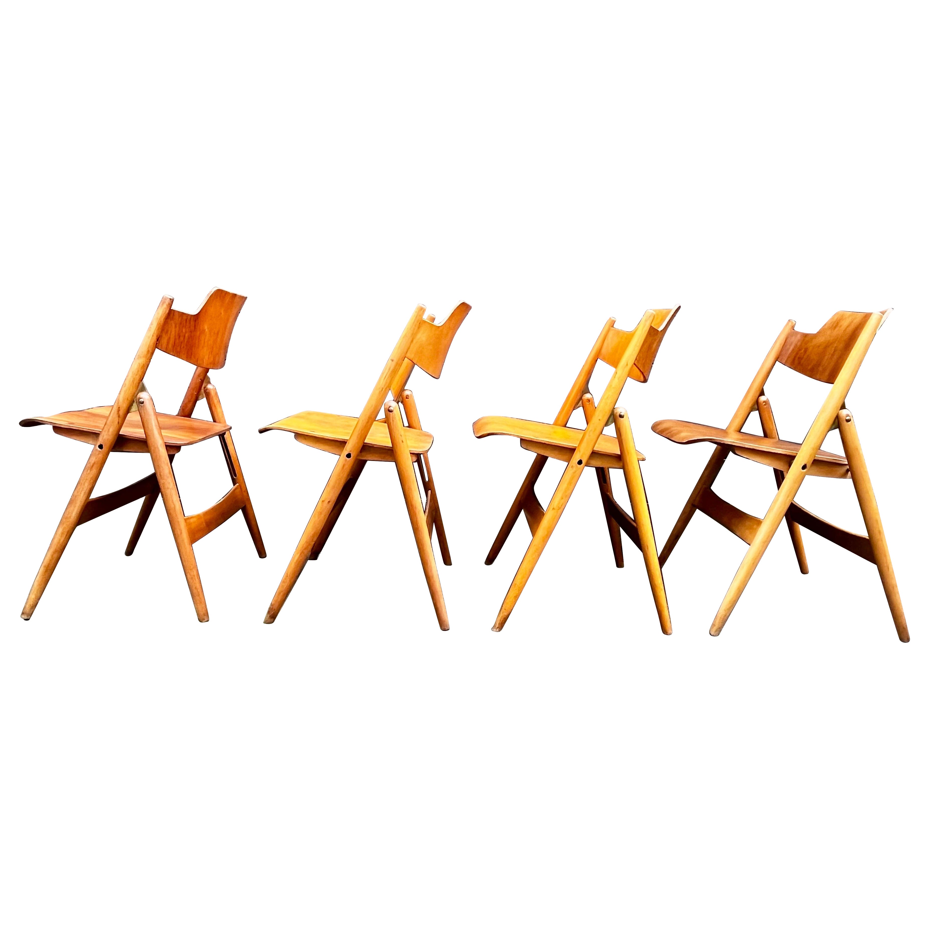 Juego de cuatro sillas plegables de Egon Eiermann para Wilde & Spieth, Modelo SE18, 1952