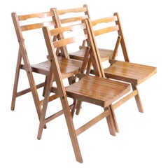 Set of Four Folding Mid Century Industrial Constructivist Style Wood Chairs