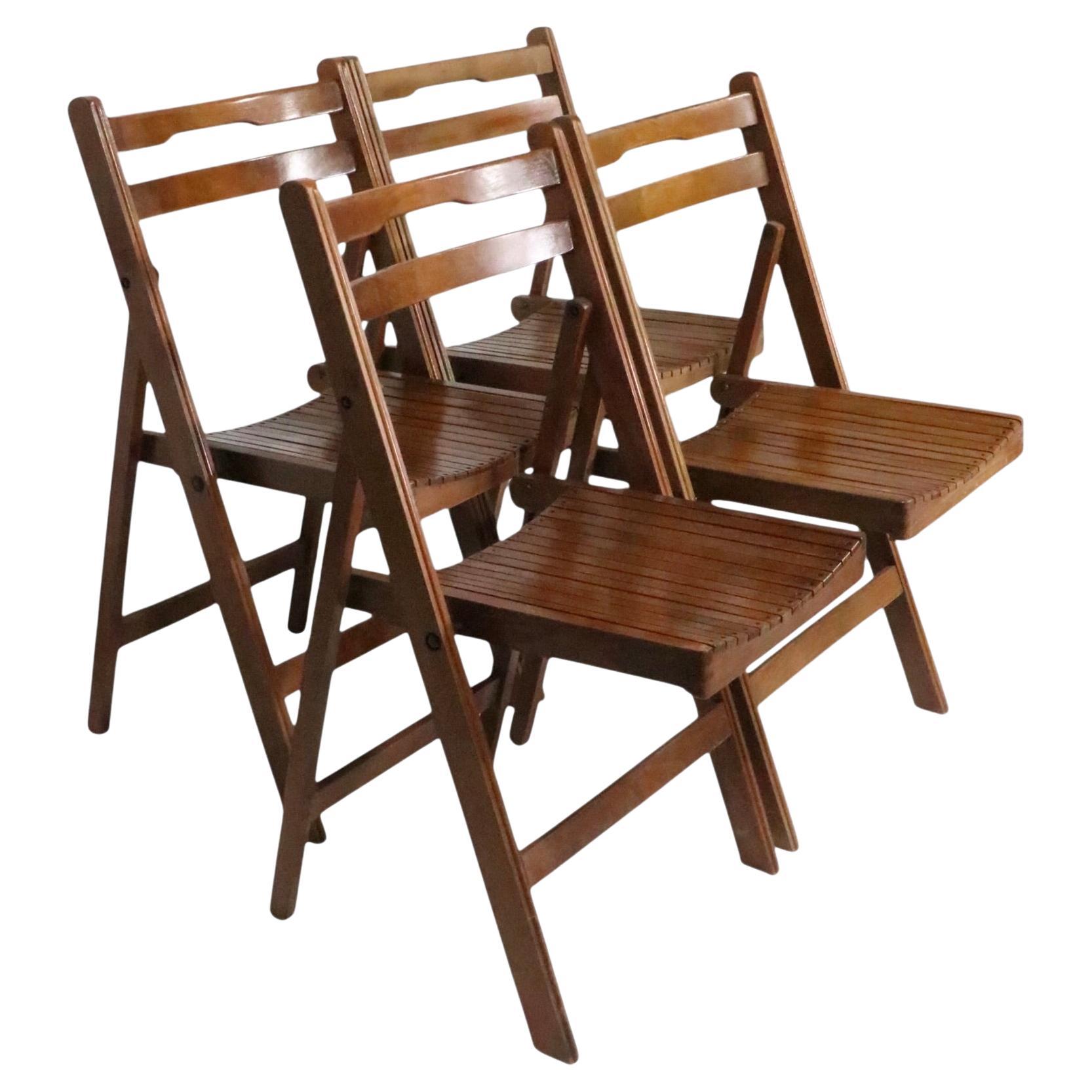 Set of Four Folding Mid Century Industrial Constructivist Style Wood Chairs