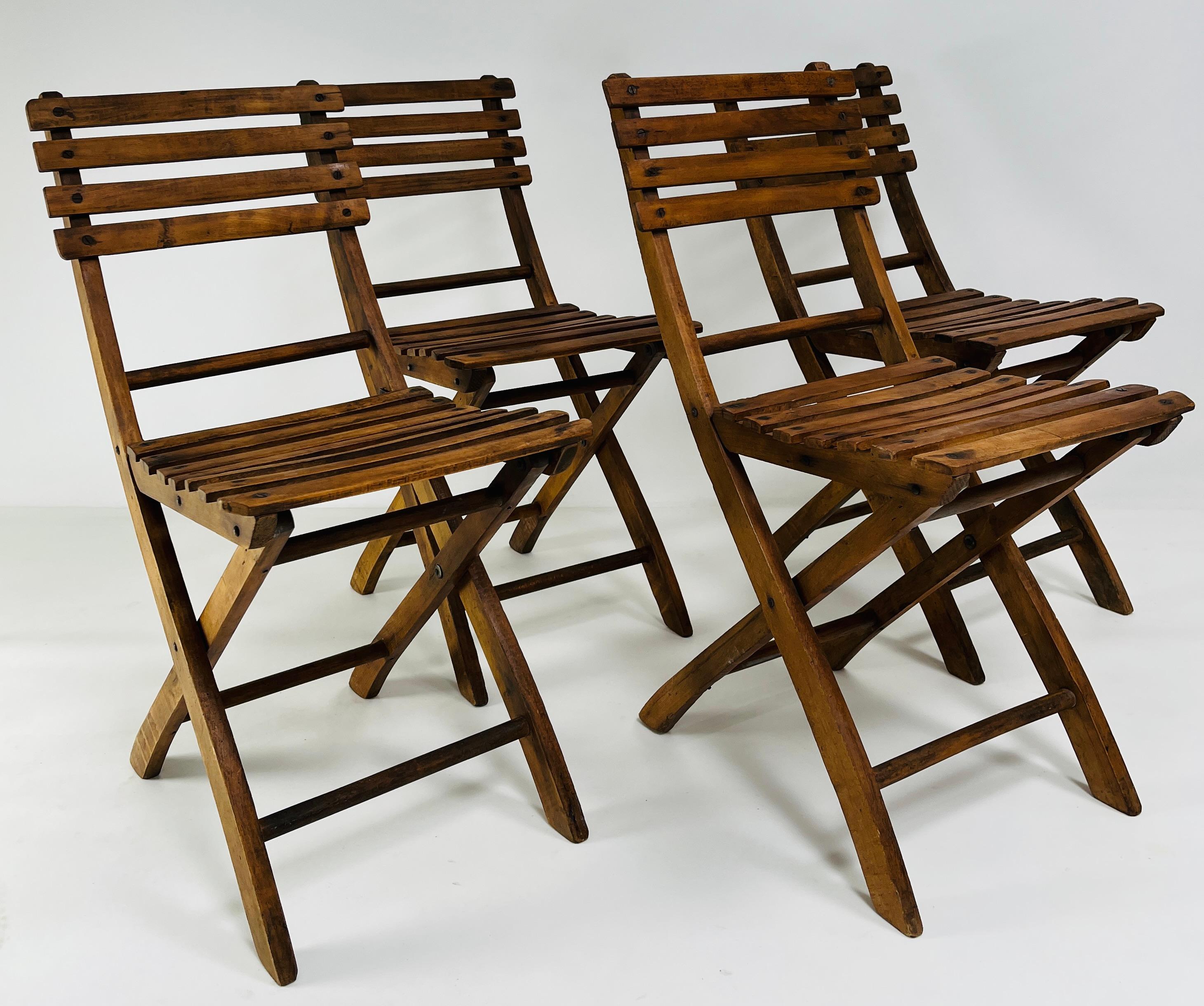 Set of Four Folding Oak Chairs For Sale 5