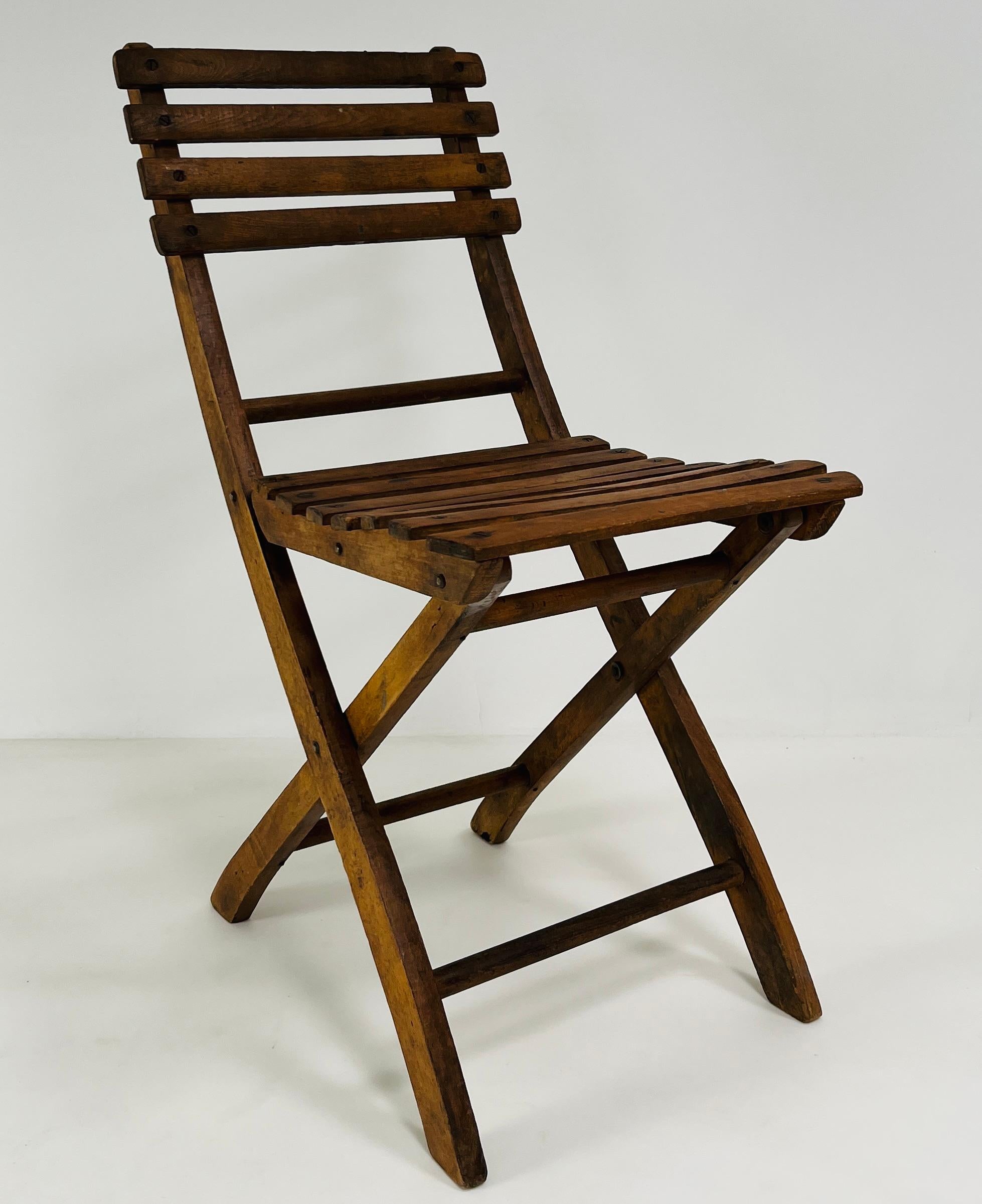French Set of Four Folding Oak Chairs For Sale