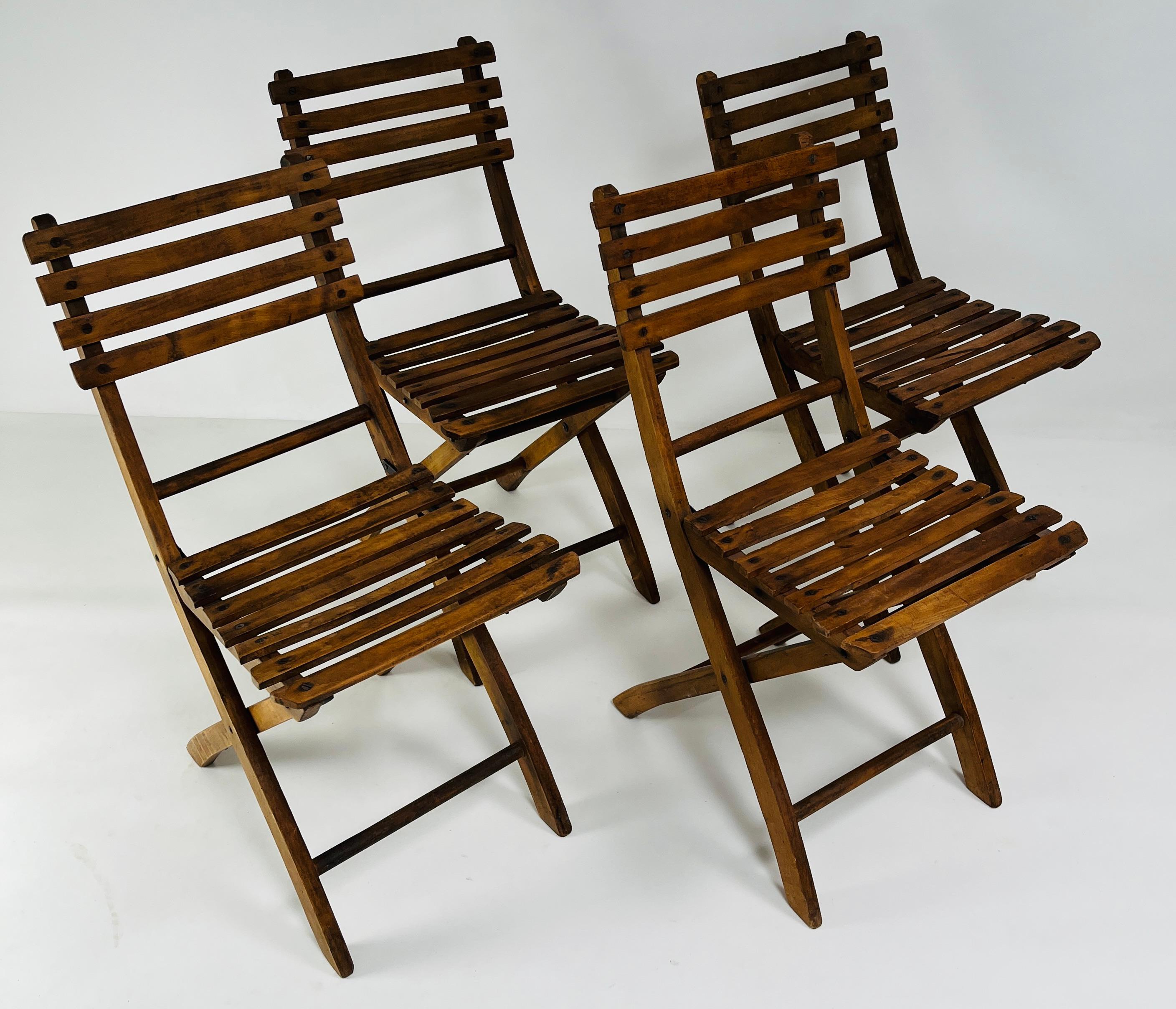 Set of Four Folding Oak Chairs For Sale 4