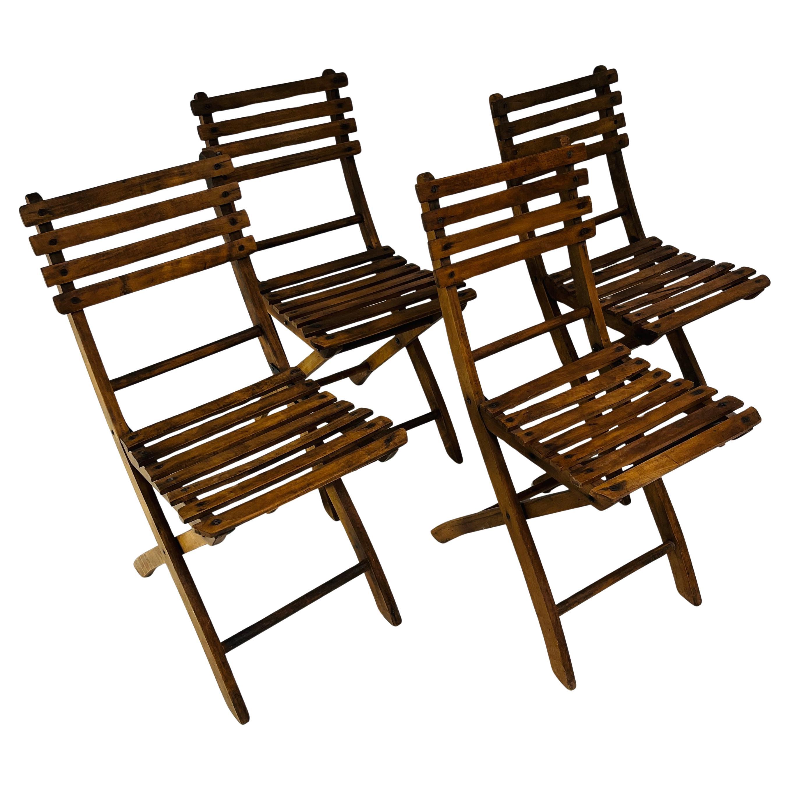 Set of Four Folding Oak Chairs For Sale