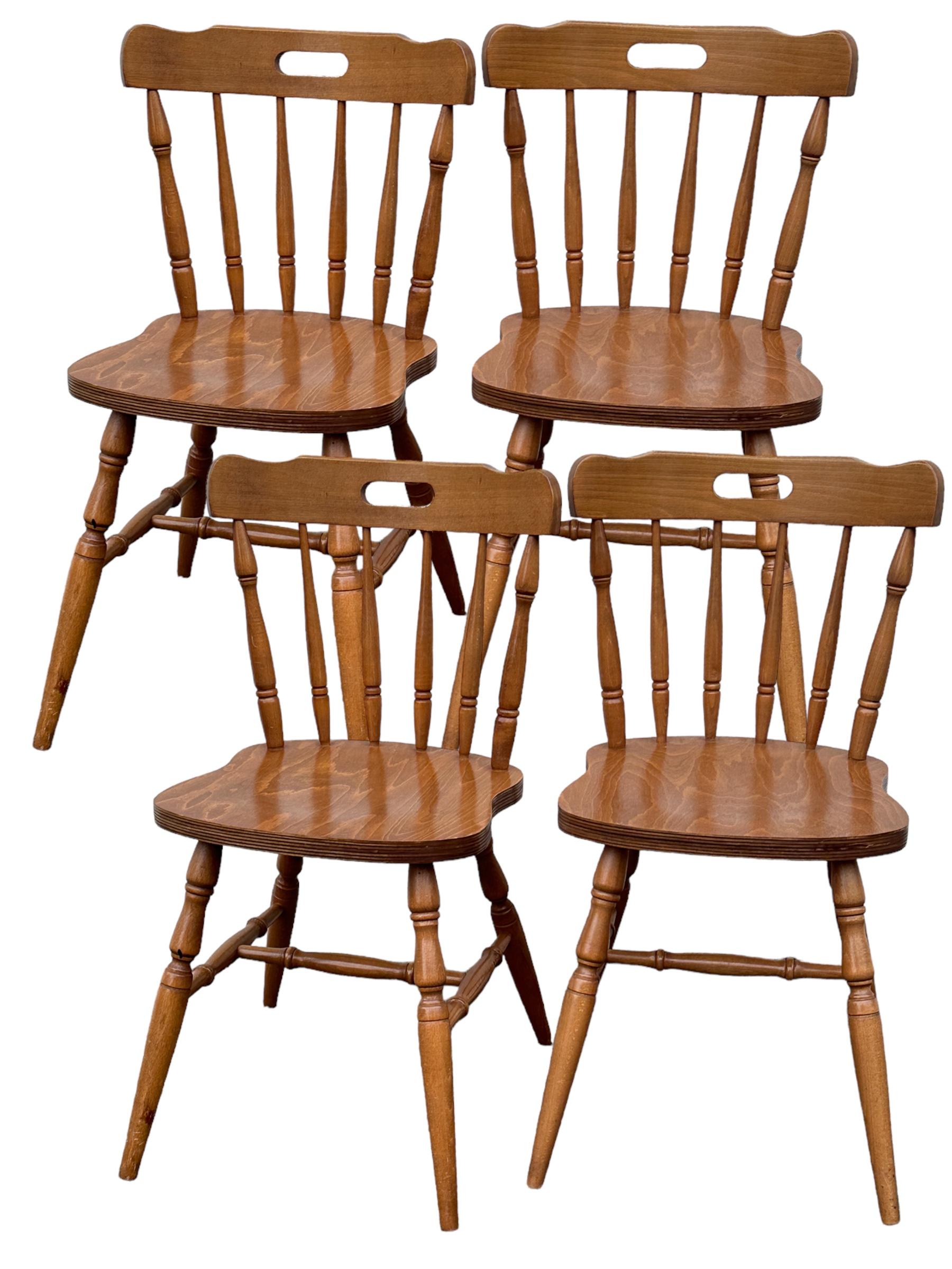 Mid-20th Century Set of Four Folk Art Carved Tavern Bavarian Inn Chairs, Nuremberg Germany 1960s For Sale