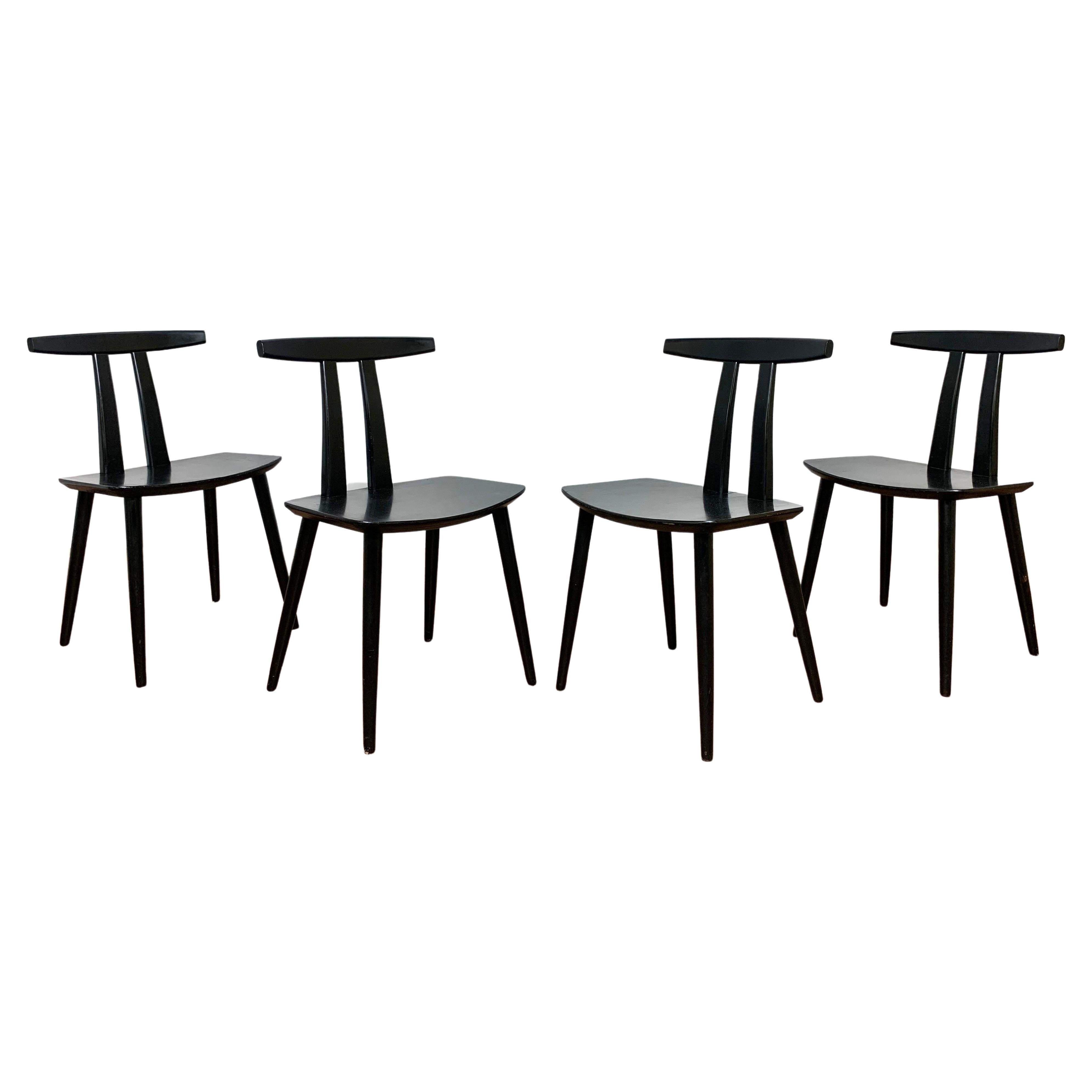 Set of Four Folke Palsson for FDB Mobler Lacquered Danish "Pi" Dining Chairs For Sale