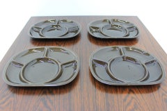 Set of Four Fondue Plates, Gien Pottery, France, 1970s