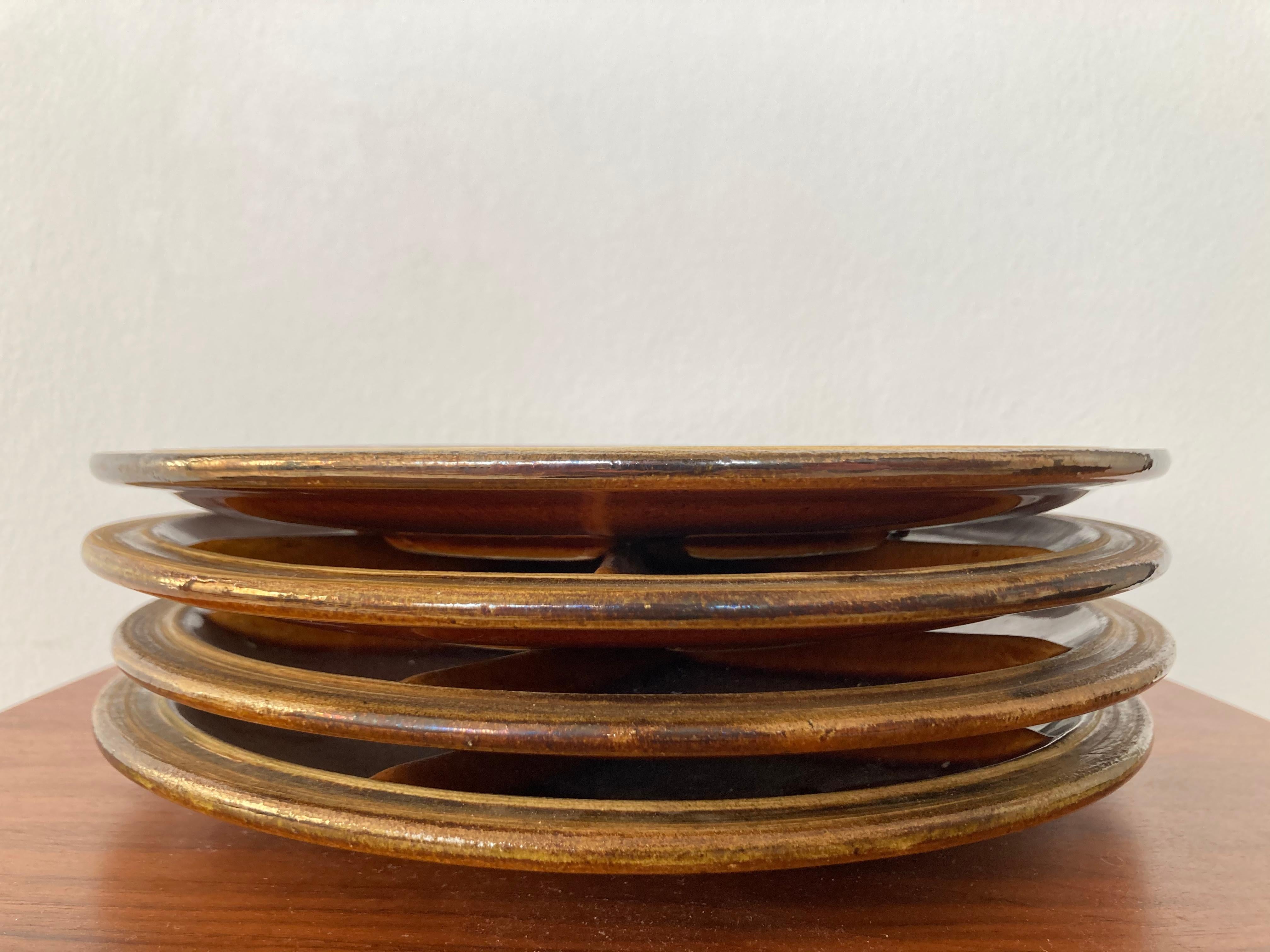 Set von vier Fondue-Tellern, Gien-Keramik, Frankreich, 1970er Jahre (Moderne der Mitte des Jahrhunderts) im Angebot