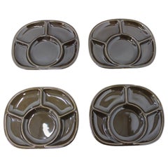 Retro Set of Four Fondue Plates, Gien Pottery, France, 1970s