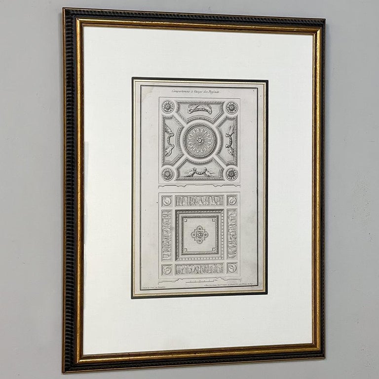 Paper Set of Four Framed 18th Century Hand-Colored Architectural Engravings For Sale