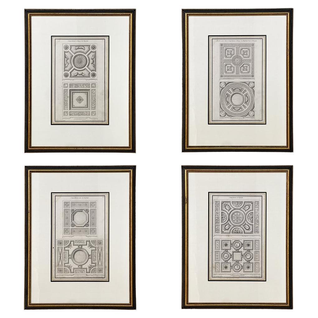 Set of Four Framed 18th Century Hand-Colored Architectural Engravings