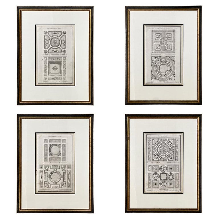 Set of Four Framed 18th Century Hand-Colored Architectural Engravings For Sale
