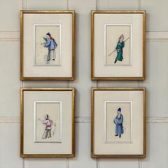 Set of Four Framed 18th Century Japanese Hand-Painted Figures